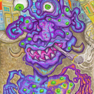 Purple monster with tusks and green spots