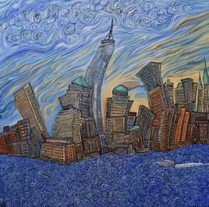 The Freedom Tower with swirling water