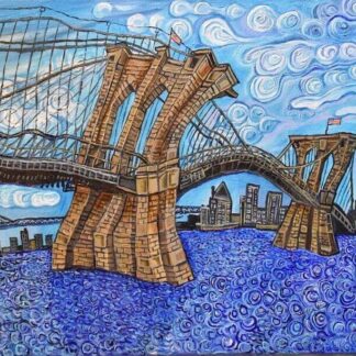 Brooklyn Bridge with blue swirling water