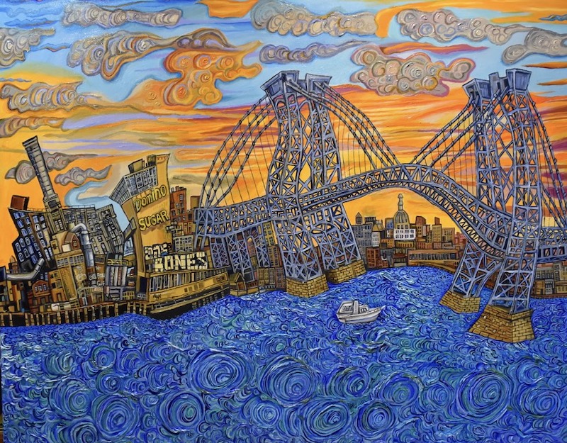 View of the Williamsburg Bridge with the Brooklyn skyline